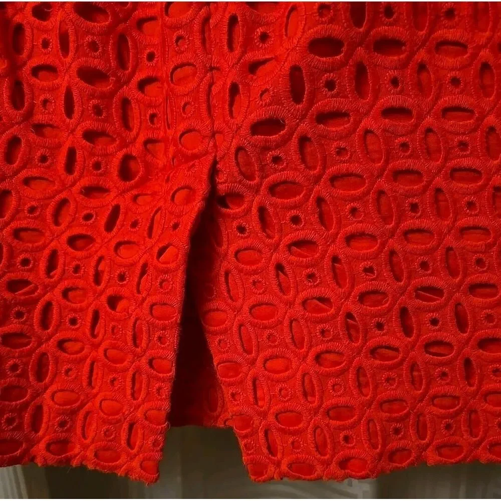 J Crew No. 2 Pencil Straight Skirt Ultra Eyelet Red‎ SZ 4 Classic Lined